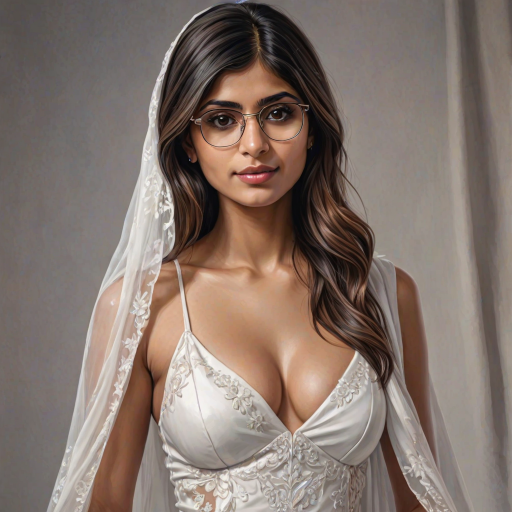 mia khalifa, digital painting,  digital illustration,  stunning girl, make up , white silk dress extreme detail,  digital art,  4k,  ultra hd