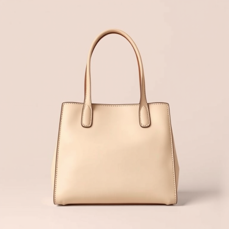 Create a high-resolution vector-style image of a simple beige handbag with brown outline, shot with a DSLR camera at a 50mm lens with an aperture of f/2.8, using a neutral background to enhance the bag's details and color contrast.