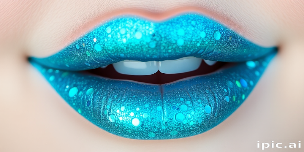 Pearlescent Mermaid Tears lip style combines a sheer aqua base with iridescent blue and green pearls, creating a mesmerizing underwater effect