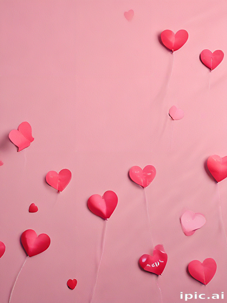 Floating Pink Hearts Against a Soft Pink Background for Romantic Vibes.