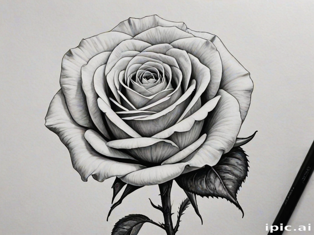 rose drawing black and white