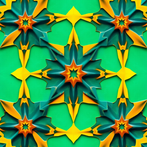 Create a vibrant geometric pattern with bright yellow and teal accents, high resolution, shot with a Canon EOS R5, 50mm lens, f/8 aperture, ISO 100, top-down view, and natural light to enhance color saturation and clarity.