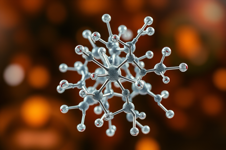 Create a high-resolution 3D molecular structure image of a complex organic molecule with a transparent background, using a DSLR camera at 50mm focal length, aperture set to f/8, ISO 100, with a macro lens for enhanced detail and depth of field.
