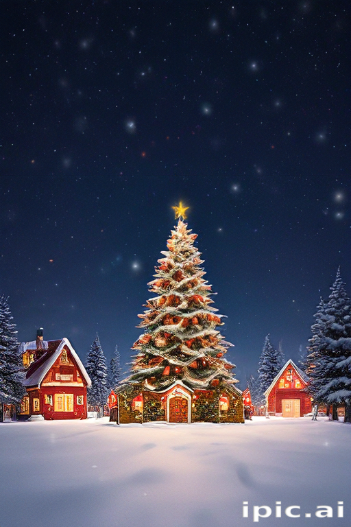 A Cozy Winter Night Scene Featuring a Beautifully Decorated Christmas Tree.