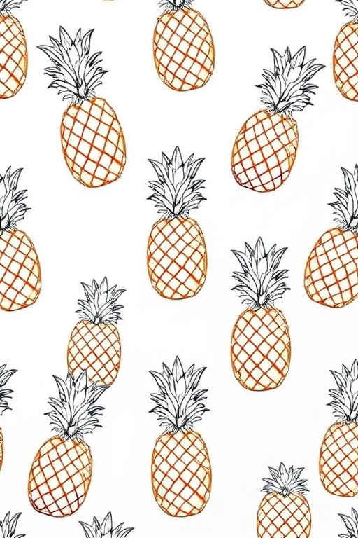 Create a seamless pattern of hand-drawn pineapples on a white background, using a 50mm lens at f/8, ISO 100, with a shallow depth of field in a studio setting.