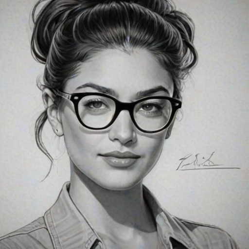 Fetching Jessica Szohr, pencil sketch, portrait of Appealing woman 1941s in glasses, hair style beatnik, outline, clear lines, fine lines, 8k