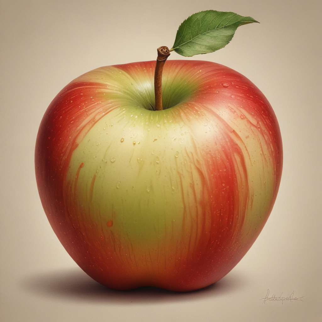 A Fresh, Juicy Apple with Water Droplets and a Lush Green Leaf.