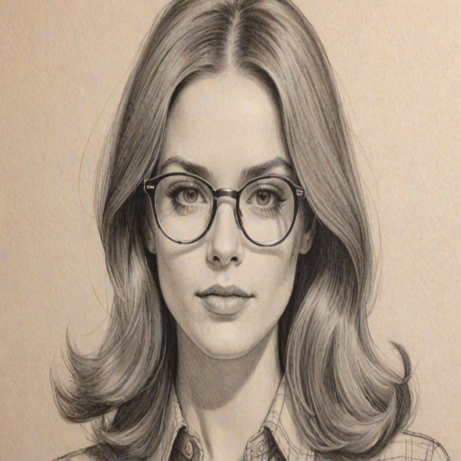 Radiant Caitlin Gerard, pencil sketch, portrait of Ravishing woman 1967s in glasses, hair style beatnik, outline, clear lines, fine lines, 8k