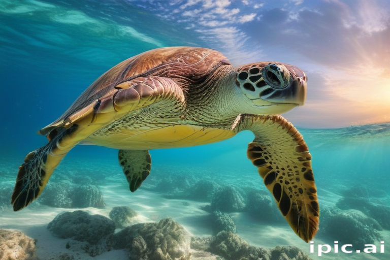 A Majestic Sea Turtle Swimming Gracefully Through Vibrant Underwater ...
