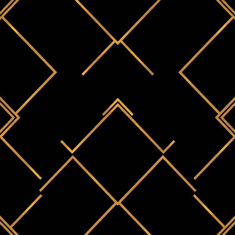 Create a seamless geometric pattern with gold lines on a black background, using a high-resolution digital camera, 50mm lens, f/8 aperture, ISO 100, top-down view, and a soft focus style for enhanced texture.