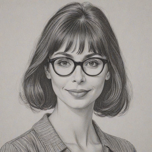 Attractive Talia Shire, pencil sketch, portrait of Pleasing woman 1954s in glasses, hair style beatnik, outline, clear lines, fine lines, 8k