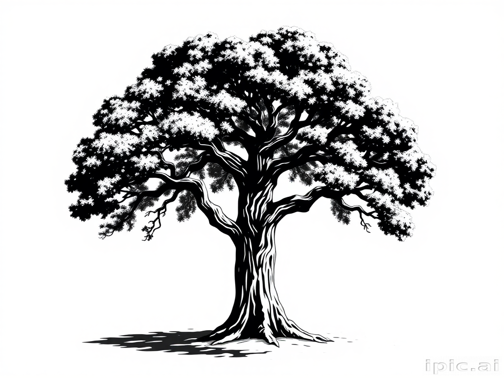 oak tree clipart black and white