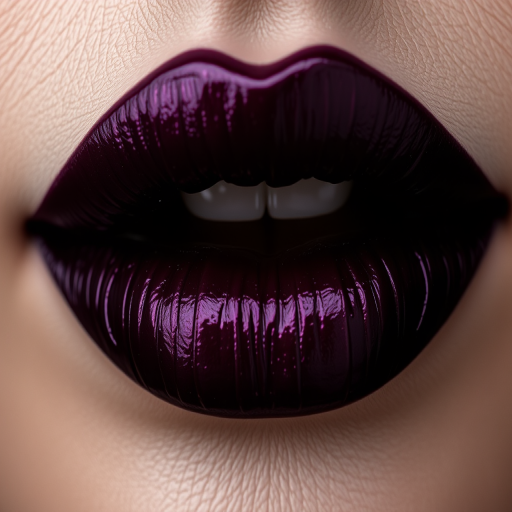Sultry deep plum lips with a metallic sheen, enigmatic and alluring, perfect for those who dare to embrace their dark side