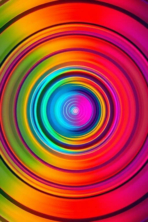 Generate a vibrant abstract pattern of concentric circles with high contrast colors, captured with a Canon EOS R5 at f/8, ISO 100, 50mm lens, with a symmetrical composition and soft lighting for enhanced clarity.
