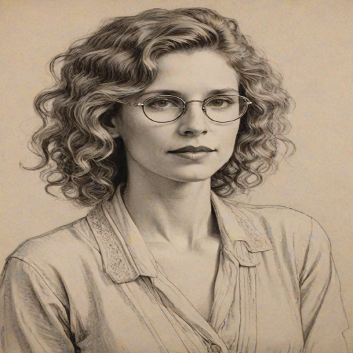 Splendid Sophie B. Hawkins, pencil sketch, portrait of Radiant woman 1920s in glasses, hair style beatnik, outline, clear lines, fine lines, 8k