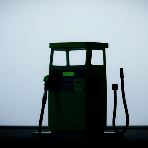 Create a high-resolution image of a green fuel pump silhouette against a minimalistic background, using a DSLR camera with a 50mm lens, aperture set to f/2.8, ISO 100, and a shallow depth of field to emphasize the pump.