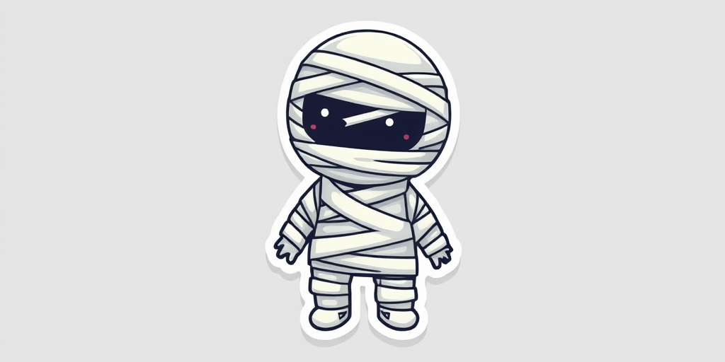 create a kawaii Mummy wrappings sticker, 3d digital art, grey background, sticker line weight