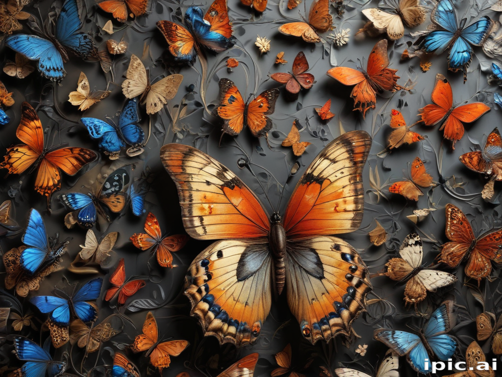A Vibrant Display of Colorful Butterflies Against a Dark Background Art ...
