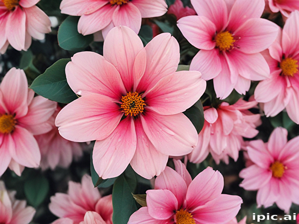 Vibrant Pink Flowers Blooming Amidst Lush Green Leaves in Nature