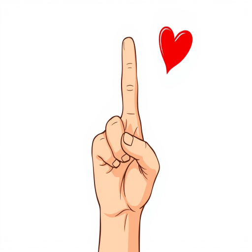 regenerate an illustration of a hand making a finger heart gesture with a vibrant red heart symbol, using a Canon EOS R5 camera with a 50mm f/1.2 lens, aperture set to f/2.8, 1/500 sec shutter speed, natural lighting, shot from a slightly elevated angle to capture details and enhance image quality