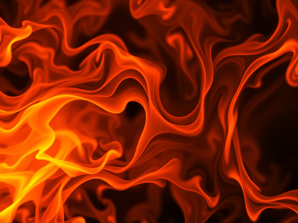 Create an abstract image of dynamic orange flames with swirling patterns, using a high-resolution digital camera, f/2.8 aperture, ISO 100, 1/200s shutter speed, macro lens, and a top-down view to enhance detail and vibrancy.