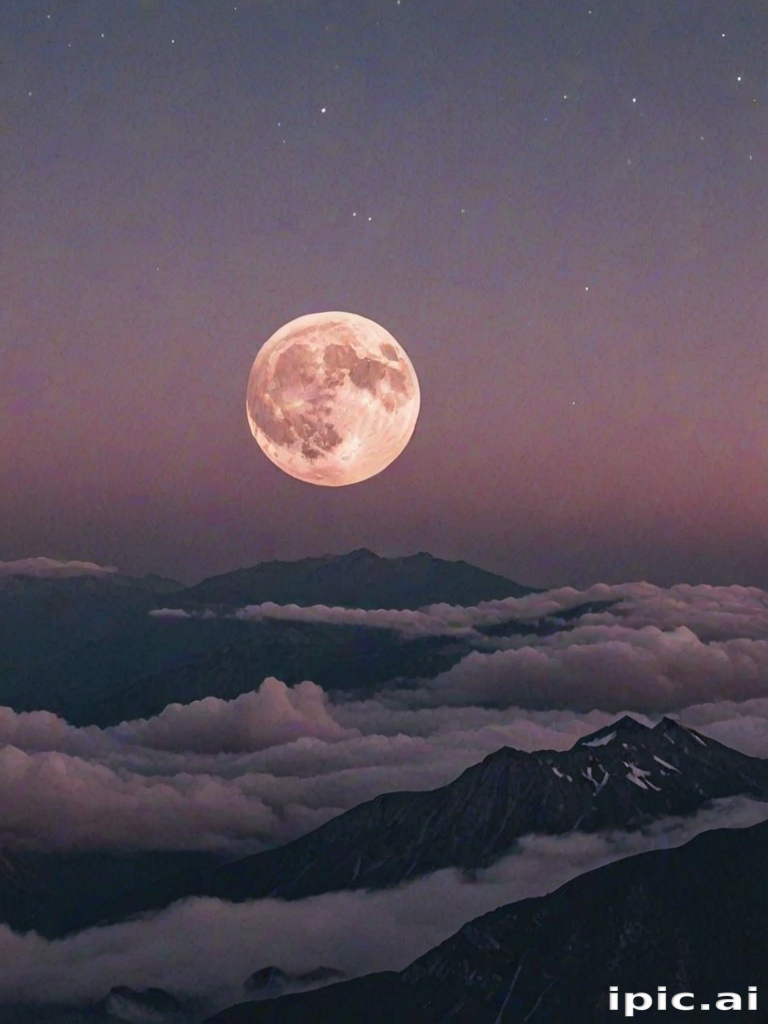 Majestic Full Moon Illuminating the Serene Mountain Landscape at Dusk