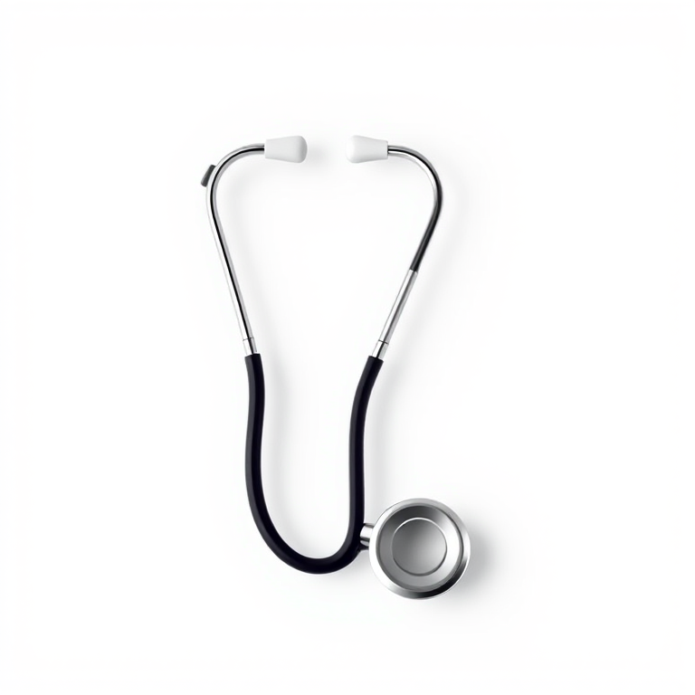 Create a detailed illustration of a stethoscope logo design featuring a modern vector style, using a Canon EOS R5 with an aperture of f/4, shutter speed of 1/100s, ISO 100, 50mm lens, in a clean studio background with soft lighting for clarity and focus.