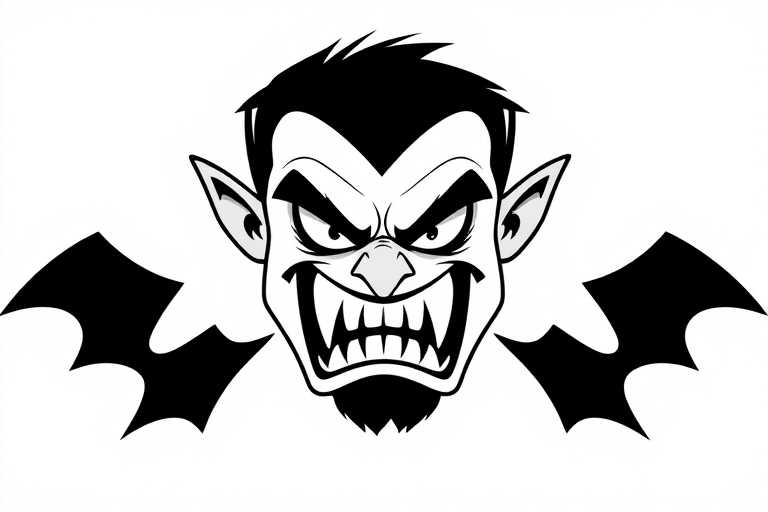 Create a simplistic vector-style illustration of an angry cartoon villain with exaggerated features, high contrast black and white colors, centered on a clean background, using a Canon EOS 5D Mark IV with a 50mm lens, f/8 aperture, 1/125 sec shutter speed, and ISO 100, in a studio lighting setup for enhanced sharpness and detail.