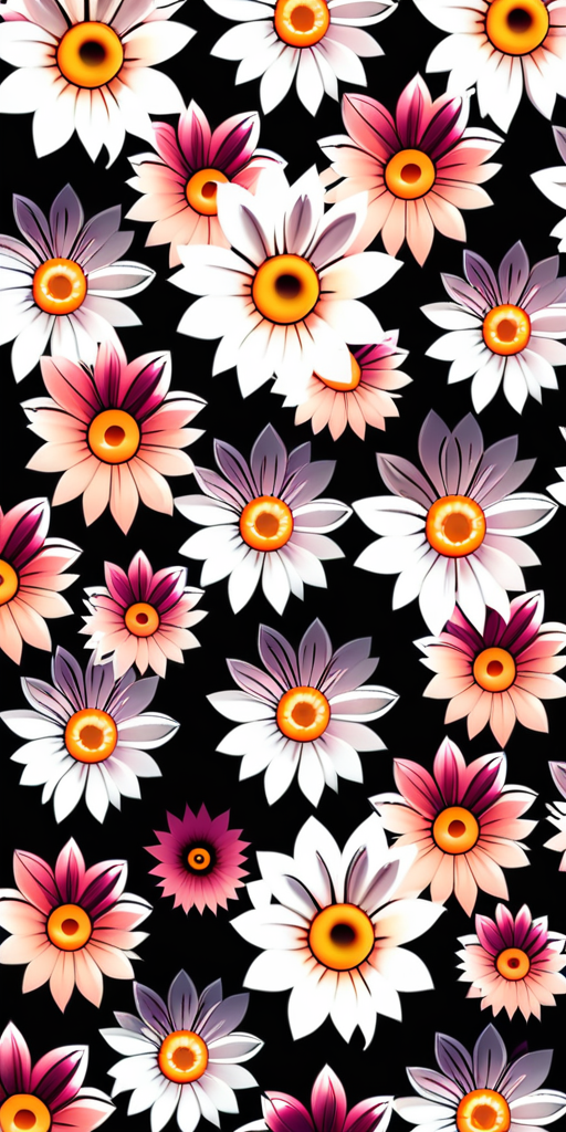 Vibrant Floral Pattern with Colorful Daisies on a Black Background