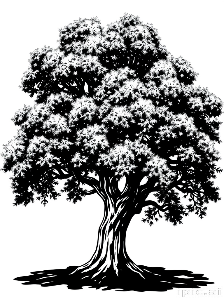 oak tree clipart black and white