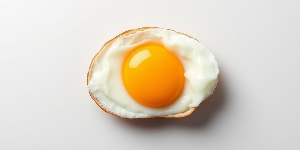 Generate a high-quality vector illustration of a sunny side up egg on a plain background, shot with a Canon EOS R5 at f/8 aperture, ISO 100, 50mm lens in a top-down view with soft lighting.