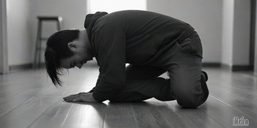 monochrome, bad fingers, bad hands, watermarks, signature, username, blurry background, blur, on floor, kneeling on floor, knees on floor, floor, kneeling on floor