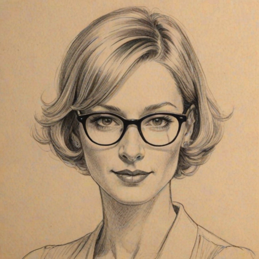 Appealing Meredith Monroe, pencil sketch, portrait of Resplendent woman 1927s in glasses, hair style beatnik, outline, clear lines, fine lines, 8k