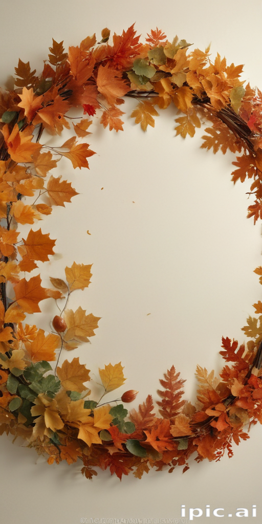 Autumn Wreath Decorated with Colorful Leaves in Warm Fall Tones