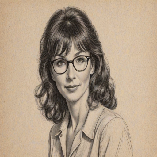 Stunning Mary Steenburgen, pencil sketch, portrait of Enticing woman 1945s in glasses, hair style beatnik, outline, clear lines, fine lines, 8k