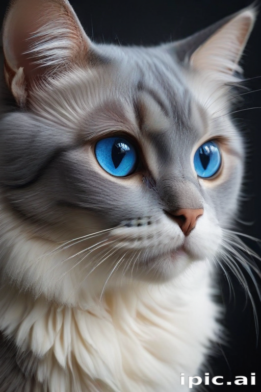 A Majestic Cat With Striking Blue Eyes and Fluffy White Fur.