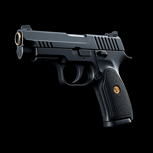 Create a high-quality digital illustration of a sleek, modern handgun with a detailed grip and bullets in the chamber, using a Canon EOS R5 with a 50mm lens at f/2.8, ISO 100, shot in a well-lit studio setting to enhance clarity and depth.