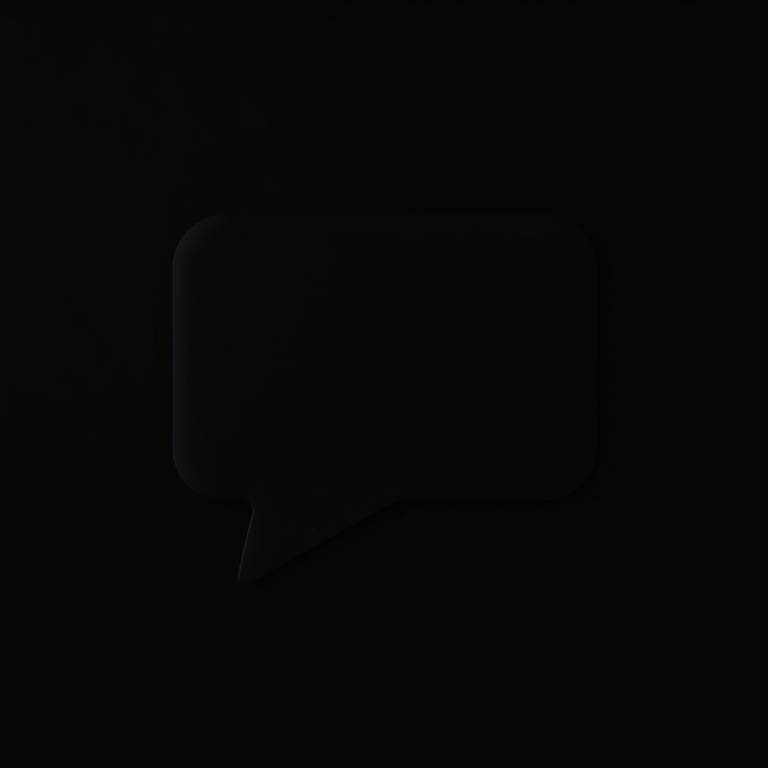 Create a clean and minimalistic speech bubble on a solid black background, using a Canon EOS R5 camera with a 50mm lens at f/2.8, ISO 100, and a shutter speed of 1/125s, capturing a clear and crisp image focused on the speech bubble from a straight-on view.