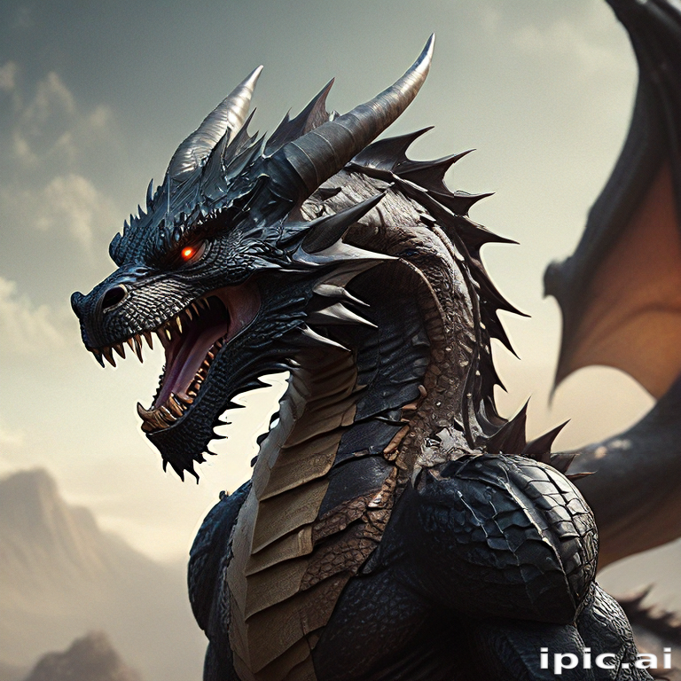 Majestic Black Dragon with Glowing Eyes Against a Dramatic Landscape ...