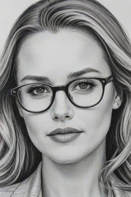Charming Shantel VanSanten, pencil sketch, portrait of Enchanting woman 1947s in glasses, hair style beatnik, outline, clear lines, fine lines, 8k