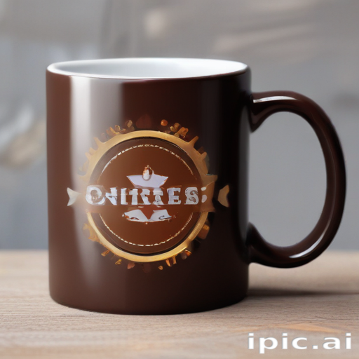 Elegant Brown Coffee Mug Featuring a Stylish Logo and Design Elements