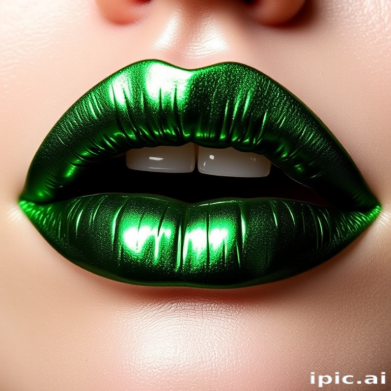 Metallic emerald green lips with a high-shine finish, "Enchanted Forest" boasts a daring and avant-garde color with a smooth, reflective surface