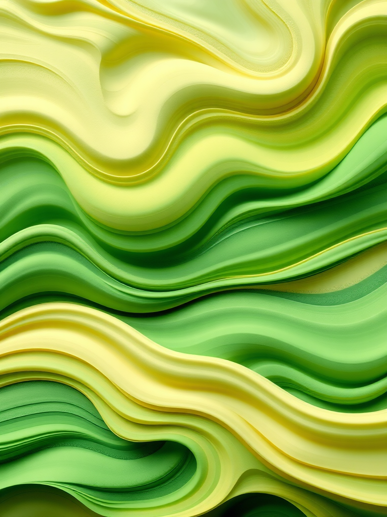 Create a vibrant abstract design with flowing wavy lines in varying shades of green and subtle beige accents, captured with a DSLR camera at f/8, 1/200s exposure, ISO 100, using a top-down view and a macro lens for enhanced detail.