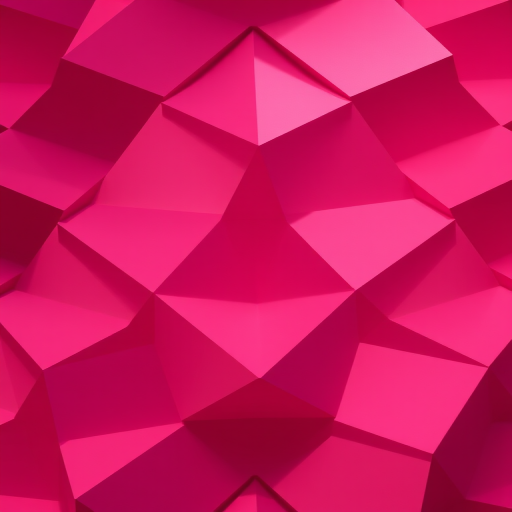 Create a high-resolution abstract image of a geometric pattern with red and purple tones, using a DSLR camera with a 50mm lens at f/2.8, ISO 100, and a shallow depth of field, capturing the texture and depth of the shapes from a top-down view in soft lighting.