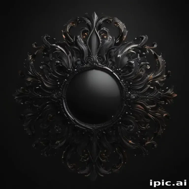 Intricate Black Ornate Mirror with Elaborate Floral Design Against Dark ...