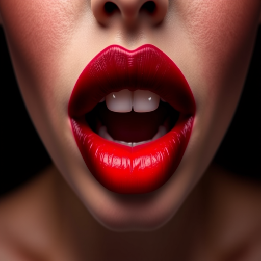 Daring ombre lips transitioning from deep burgundy to bright red, expertly blended for a striking gradient effect, photographed against a contrasting dark background