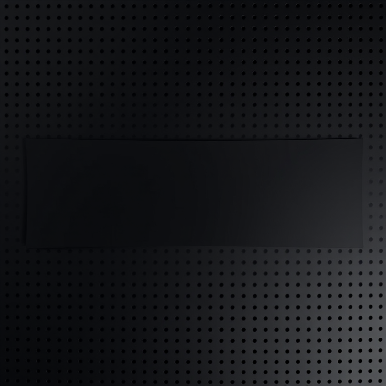 create a sleek black perforated background with a smooth, curved white banner in the center, high resolution, 50mm lens, f/2.8 aperture, 1/60 sec shutter speed, top-down view, studio lighting, digital camera