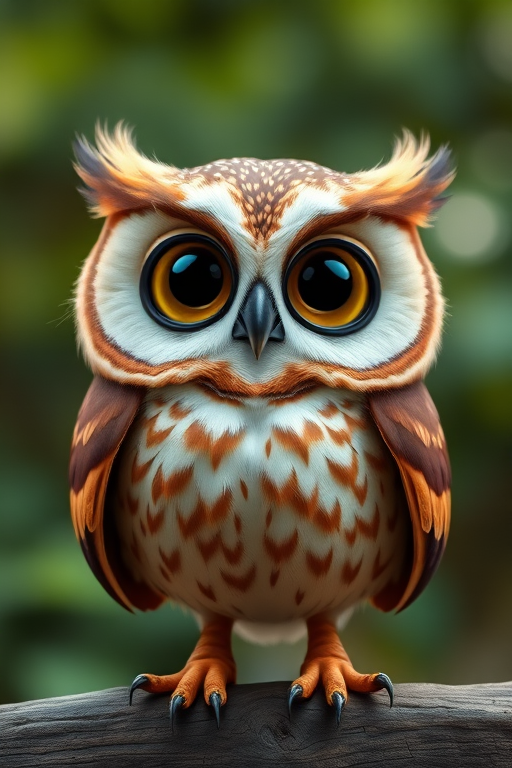 Regenerate a cartoon owl character with big eyes and a rounded body, using a Canon EOS R5 camera with a 50mm lens, f/2.8 aperture, ISO 100, and natural light for enhanced quality.