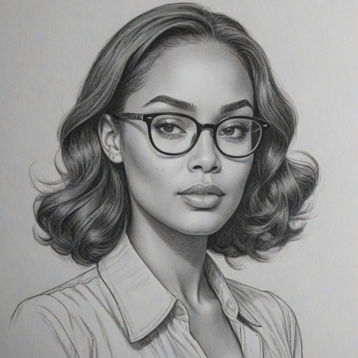 Graceful Lauren London, pencil sketch, portrait of Ravishing woman 1948s in glasses, hair style beatnik, outline, clear lines, fine lines, 8k
