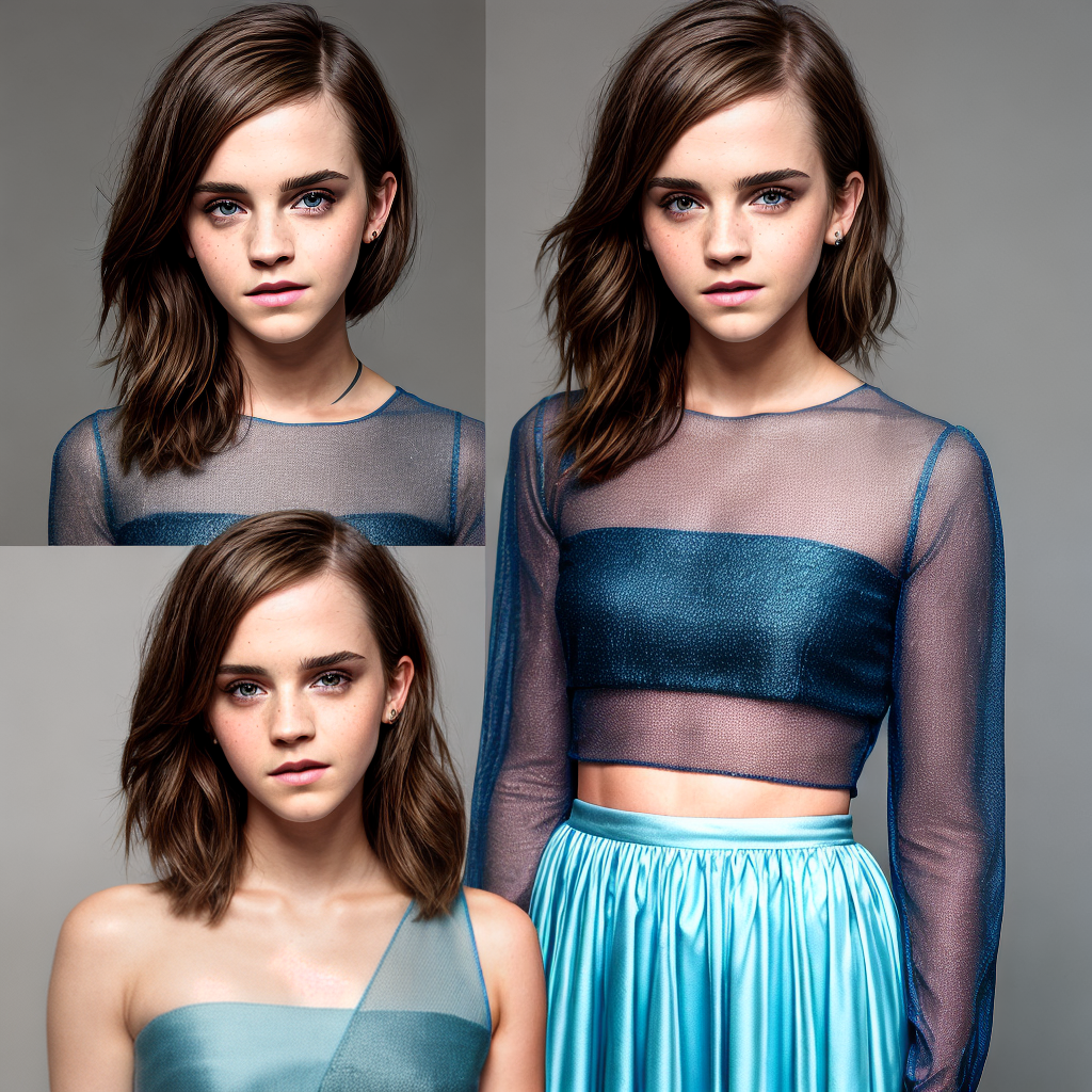 Emma Watson lookalike, single person, translucent sheer top, realistic